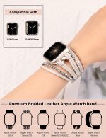 Wearlizer Posh Leather Bands Compatible With Apple Watch Band 41mm 40mm 38mm Women, Boho Handmade Braided Beads Bracelets Multilayer Wrap Jewelry Strap For iwatch Series Ultra 8 7 6 5 4 3 2 1 Se - Image 3